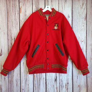 Made USA Wool Varsity Jacket 90s VTG Ripon Athletic Jesuit Athletics L Red Black